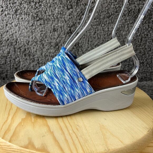 Bzees Platforms Sandals Womens 8.5 Blue White Slip On Thong Comfort Shoe - Picture 1 of 10
